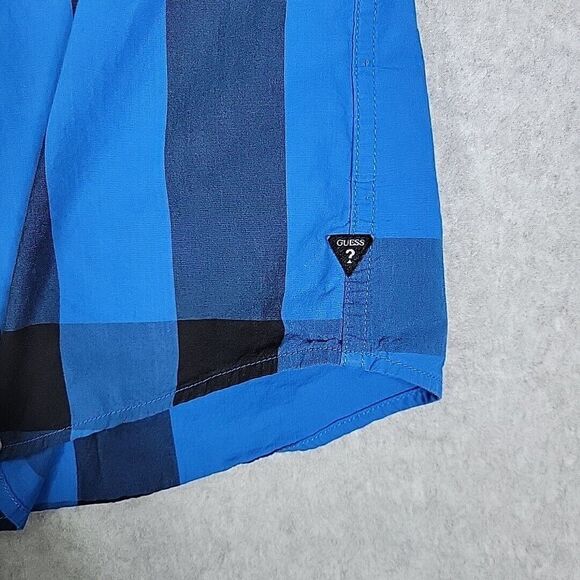 Guess Flannel Shirt Men's Large Blue/Black Slim Fit Button Up Long Sleeve Preppy - Picture 8 of 13